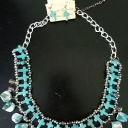 Turquoise Cross Necklace/Earring Set