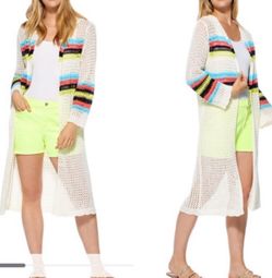 Scoop Long Hooded Crochet Cardigan 