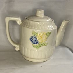 Teapot Blue Yellow Vintage  Coffee Teapot Vintage 50s Fraunfelter Stoneware Coffee Teapot Blue Yellow Raised Flowers Thermo P