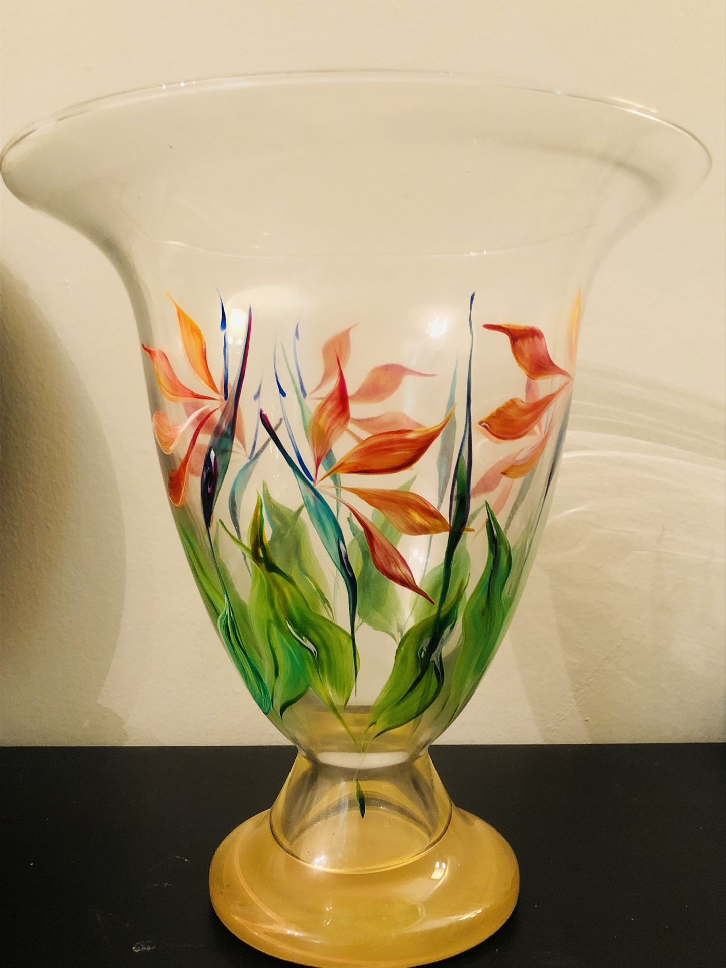 Vintage Large Painted Glass Planter