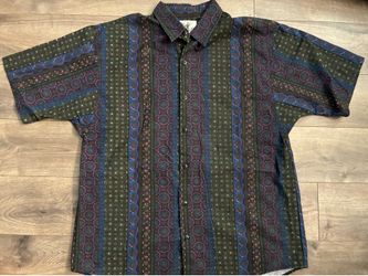 Vintage Shirt 90s Body Objects button up Short Sleeve Geometric Large Golf