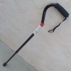 NEW Black Aluminum Walking Cane Comfortable Offset Foam Handle & Wrist Strap, Adjustable Height