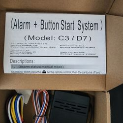 Alarm + Push Button Start System For 2002 Toyota COROLLA and SOLARA. 
