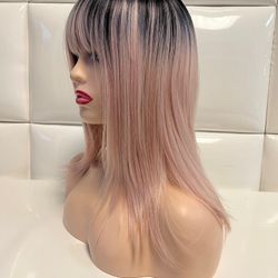Synthetic hair wig- Rose Gold Color Hair -brand new $30-peluca Rosa con flequillo nueva