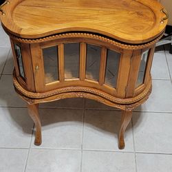 Antique Beveled Glass Kidney Shaped Cabinet 