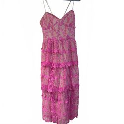 Endless Rose Large XL Pink Crocheted Layered midi dress Nordstrom Macys $114