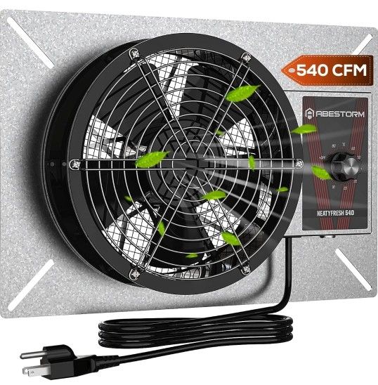 Abestorm Crawlspace Ventilation Fan, 8.7inch Basement Vent Fans, Ventilator Fan 540CFM, with Humidistat Thermostat, IP-55 Rated, with Isolation Mesh,