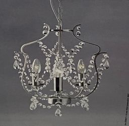 Ikea KRISTALLER 3 Arm Chandelier Silver and Glass Hanging Light Fixture Sweden