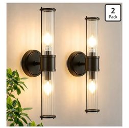 Wall Sconces Set of Two, Black Bathroom Sconces Wall Lighting - Modern Vanity Light Vertical and Horizontal Wall Mount 2-Light Indoor Wall Light for H