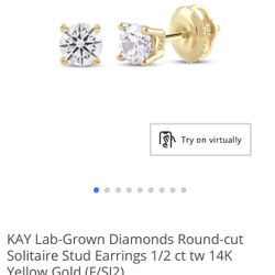 Lab-Grown Diamonds Round-cut Solitaire Stud Earrings 1/2 ct tw 14K Yellow Gold