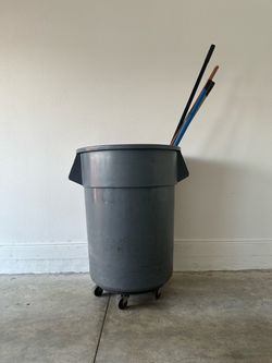 Large Gray Plastic Trash Can with Dolly