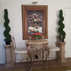 Elegant Heavy Table With Wine Rack And Chair Set. Quality Set.