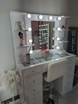 vanity with shelves