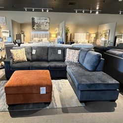 Blue 2pc Chaise Sectional Couch
