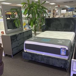 Bedroom Furniture Offer‼️Beautiful Grey Velvet 5pc Bedroom Set On Limited Time Sale $499