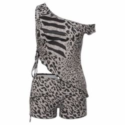 Gray And Black Animal Print Short Set 