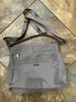 EUC Kipling Gray Beige Bright Pink Interior Crossbody