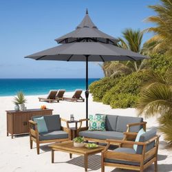 9 ft.Pagoda Market Umbrella,3 Tier Patio Umbrella in Dark Gray