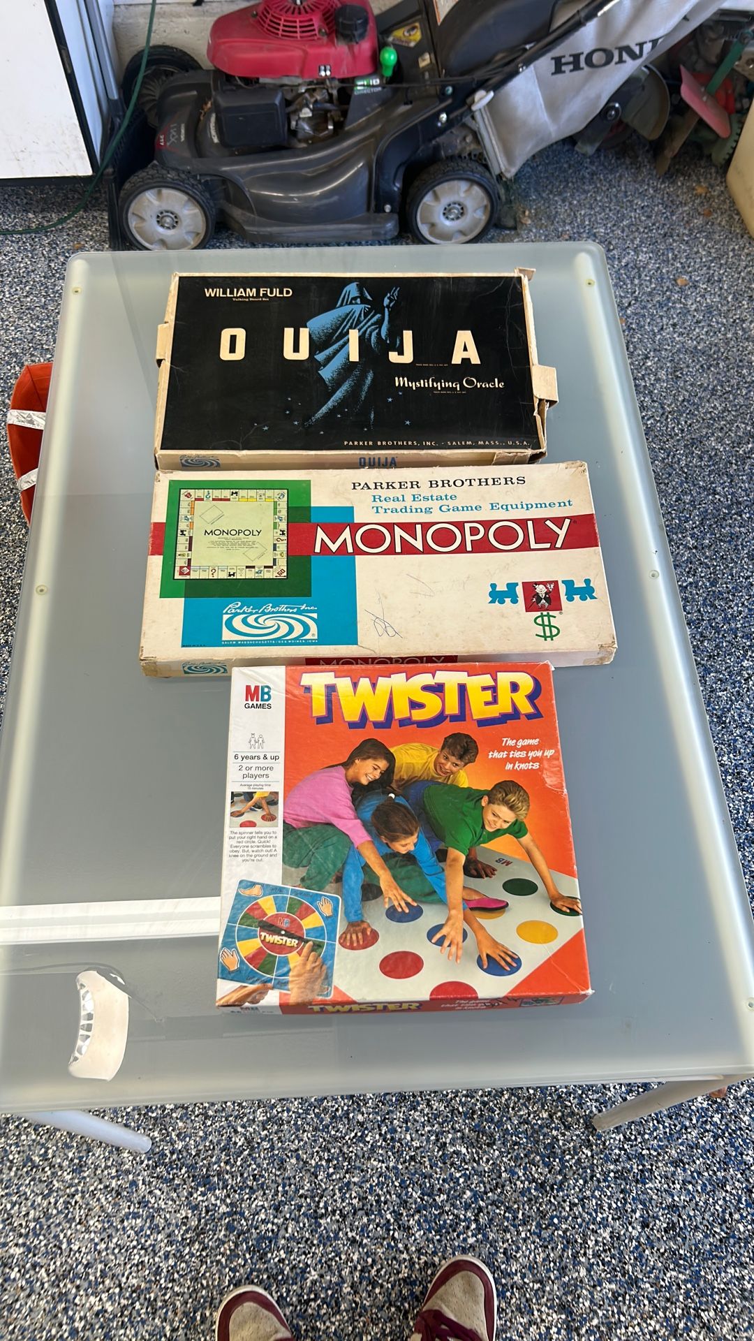 Old Ouija Board, Monopoly, Twister