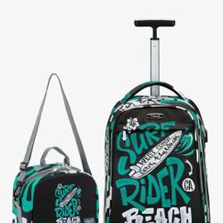 19in Rolling Backpack Boys Girls Lunch Bag Carry-on School Travel Beach Surf Rider