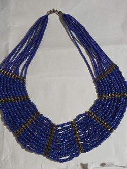 Vintage Naga Tribal Multi-Strand Blue Glass Seed Bead Bib Necklace