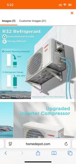TURBRO 18000 BTU Ductless Mini Split Air Conditioner Heat Pump 230V