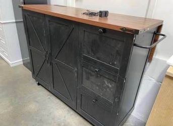 Has Scratches Assembled New 54.5" Farmhouse Kitchen Island w/ Power Outlet Black Rustic Roll
