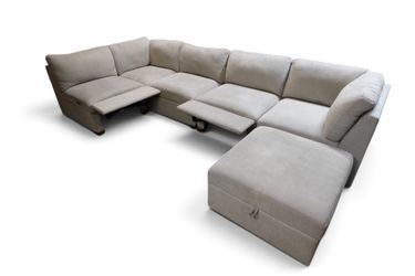 6-Pc Thomasville Rockford Fabric Modular Recliner Sectional Sofa / Couch – Gray