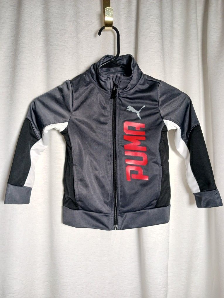 3T Puma Toddler Boy's Gray Red Black Full Zip sport wear Jacket Logo Athletic 