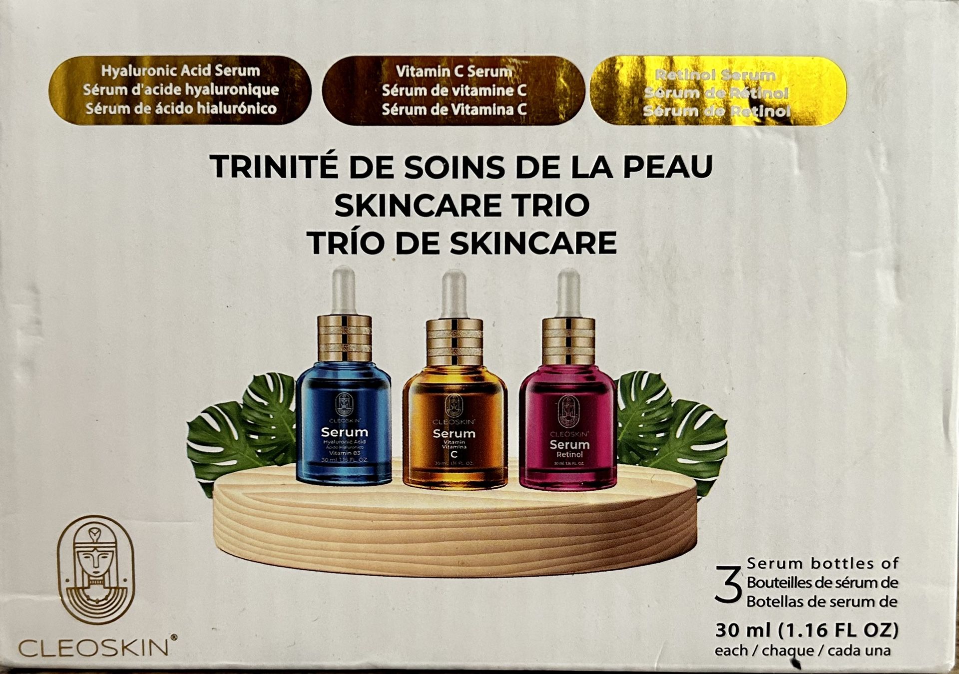 Anti-Aging Skincare Trio by CLEOSKIN. Hyaluronic Acid, Vitamin C & Retinol Serum