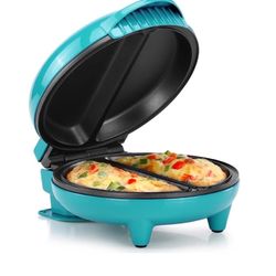 Holstein Housewares 2-Section Non-Stick Omelet Maker, Teal Stainless Steel, Easy Breakfast meals, pancakes, frittatas