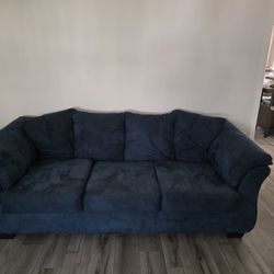 4 Year Old Suede Navy Sofa And Loveseat
