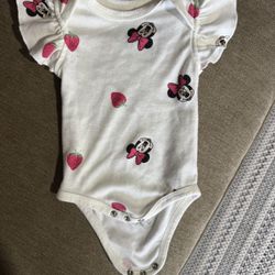 Baby Onesie Size 0-3 Months White And Black And Pink Minnie Mouse 