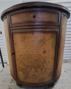 Vintage leather world map cabinet