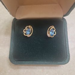 14 K Gold Earrings With Topaz and Diamonds. Weight Is 2 Grams 