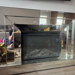 Mirror Finish Fireplace Heater TV Area Console Table 