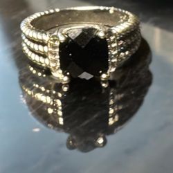 David Yurman Petite Wheaton Ring Size 7 New Black Onyx And Diamond Accents