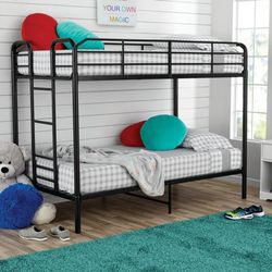 Black Twin Over Twin Metal Bunk Bed Frame - NEW