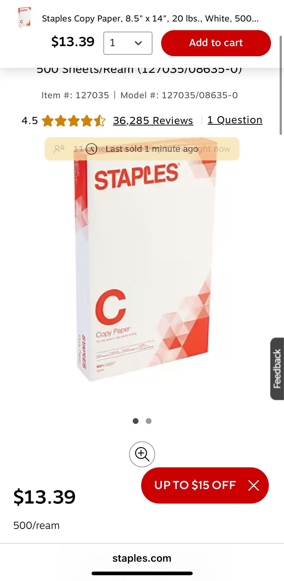 Copy / Printer Paper 8.5” X 14”, 20lb, White