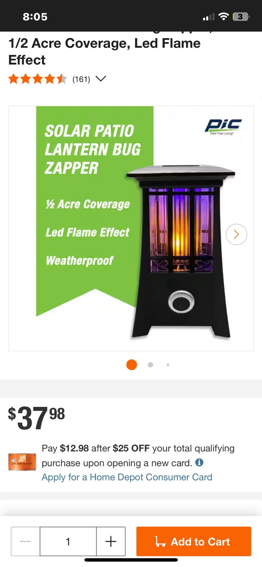 Solar Flame Effect Patio Lantern Bug Zapper