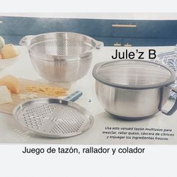 Juego De Tazón , Rallador Y Colador Nuevos En Su Caja 