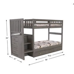 Grey Bunk Bed With Dresser And Drawers