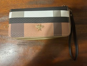 Zip-Around Wristlet Wallet with Bee Emblem