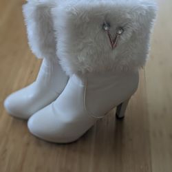 White Mukluk Style Boots with Faux Fur and Heels