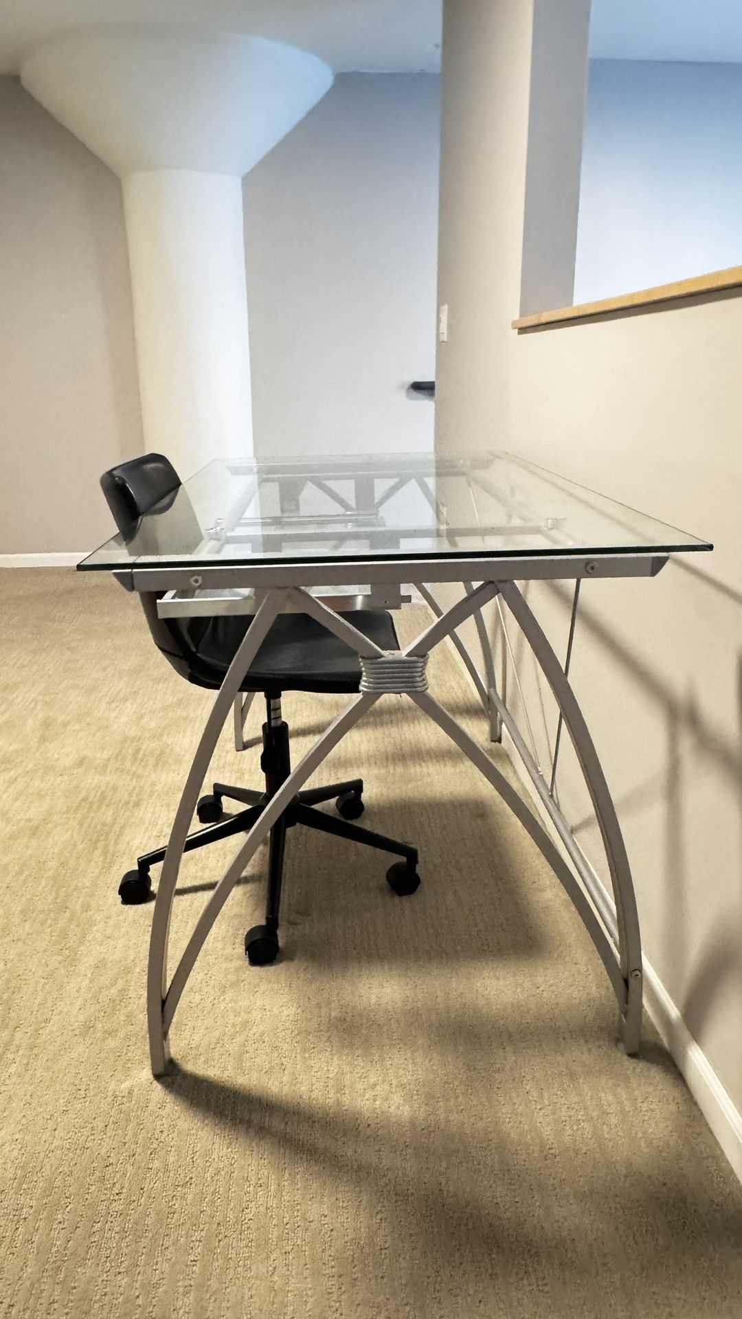 Vista 48"W Glass Computer Desk, Silver