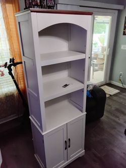 White Bookcase with Cabinet Storage