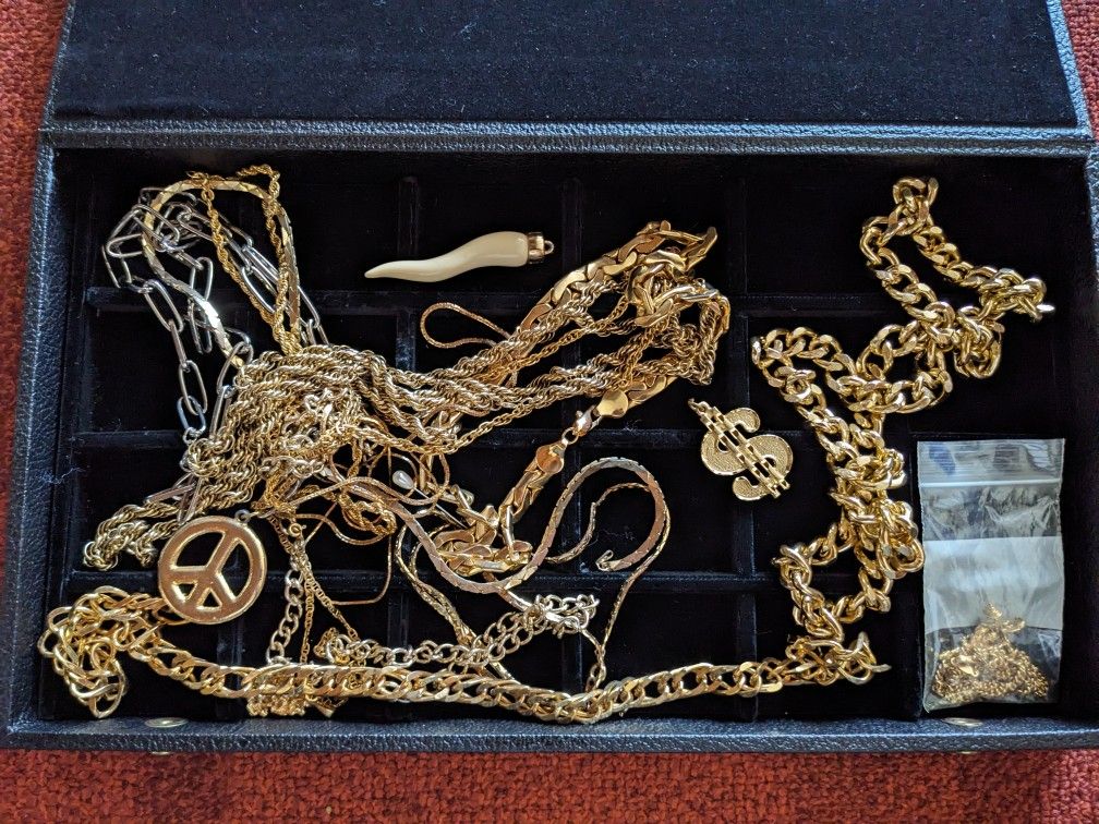 Jewelry Case With Gold Plated Costume Jewelry, All For One $