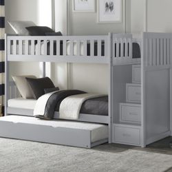 New Gray Bunk Bed With Trundle Bed 