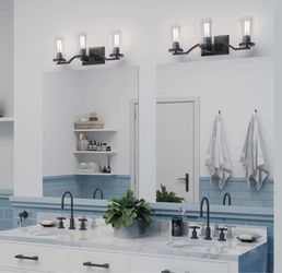 Brand New 3-Light Black Bathroom Vanity Light – Clear Glass