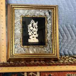 Vintage Chinese Carved Flowers In Gold Frame With Glass